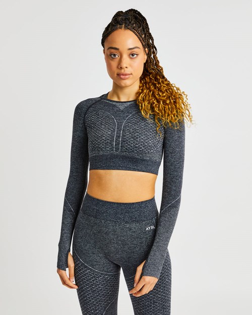 AYBL Impact Seamless Long Sleeve Crop Top Svarte | OJRNMT-784