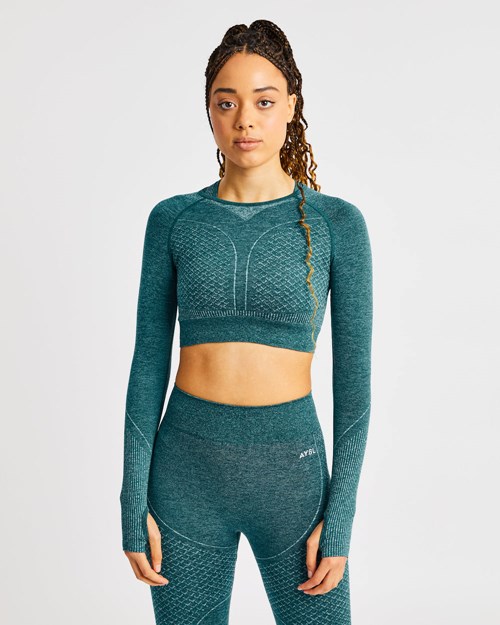 AYBL Impact Seamless Long Sleeve Crop Top Grønn | ORLUDH-692