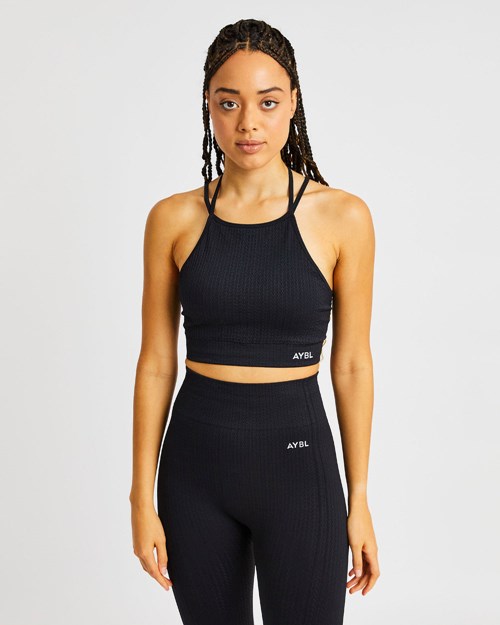 AYBL Luxe Seamless Crop Tank Top Svarte | UNATWX-518