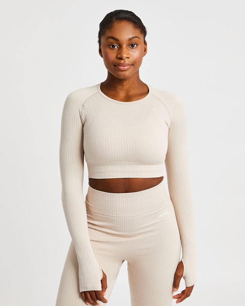 AYBL Luxe Seamless Long Sleeve Crop Top Sand | GFPETS-496
