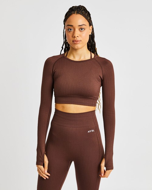 AYBL Luxe Seamless Long Sleeve Crop Top Brune | SXHINQ-805