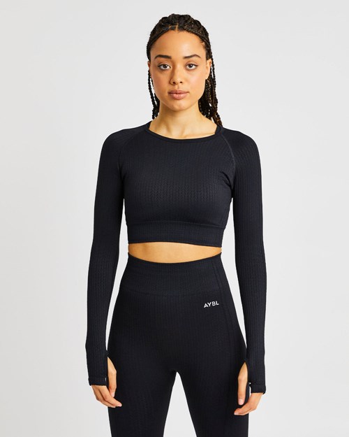 AYBL Luxe Seamless Long Sleeve Crop Top Svarte | VHBJZL-823