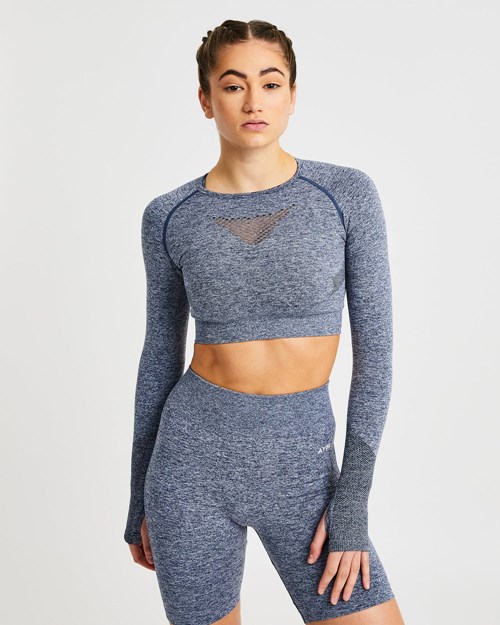 AYBL Motion Seamless Long Sleeve Crop Top Marineblå | HDLCKF-105