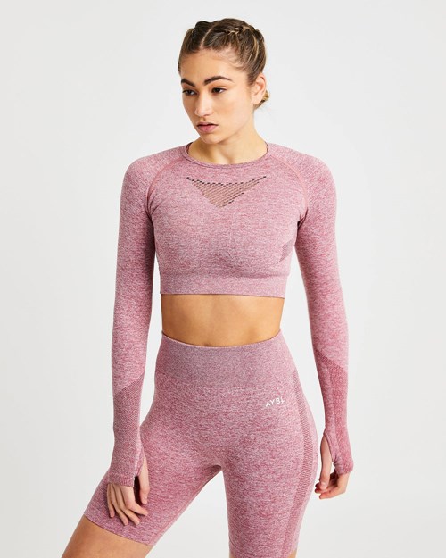 AYBL Motion Seamless Long Sleeve Crop Top Rød | HEZBKY-098