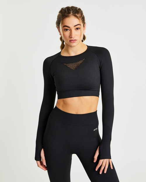 AYBL Motion Seamless Long Sleeve Crop Top Svarte | JMBPLY-071
