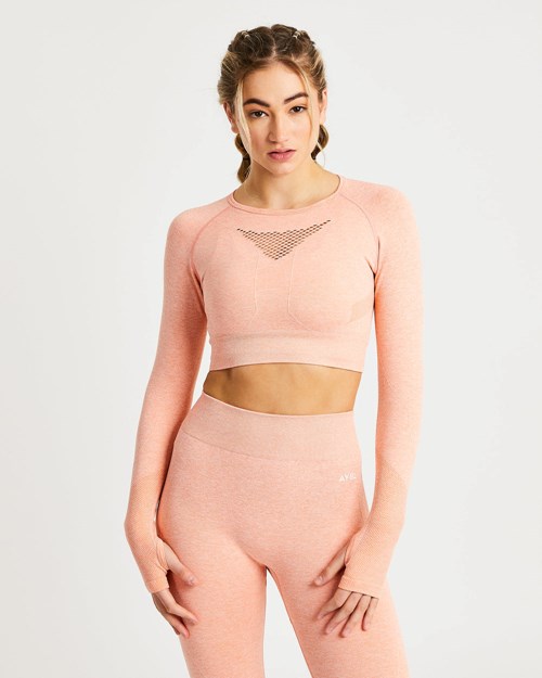 AYBL Motion Seamless Long Sleeve Crop Top Peach Marl | LUISTA-501