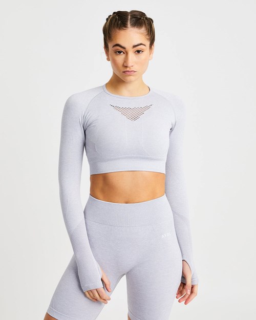 AYBL Motion Seamless Long Sleeve Crop Top Lyse Grå | NQMTWC-879