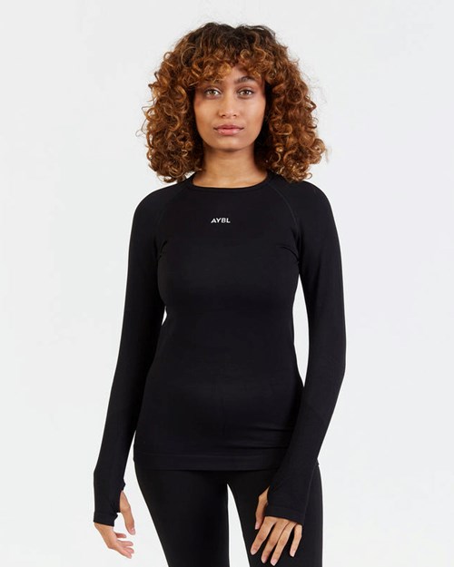 AYBL Motion Seamless Long Sleeve Top Svarte | ATYKRC-784