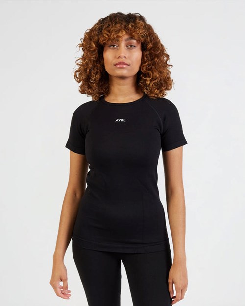 AYBL Motion Seamless T Shirt Svarte | YJTWKP-467