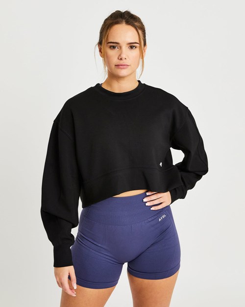 AYBL Oversized Crop Jumper Svarte | YRZHAU-140