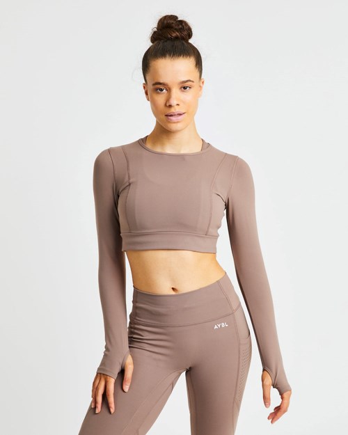 AYBL Pace Long Sleeve Crop Top Brune | UFJMTO-093