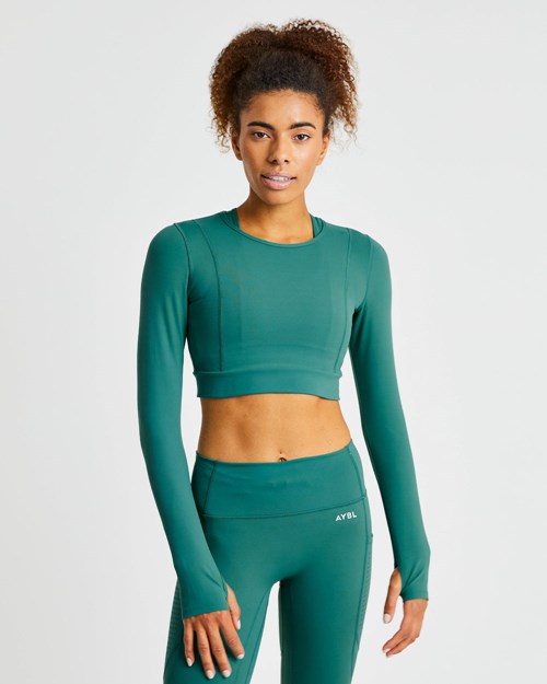 AYBL Pace Long Sleeve Crop Top Dyp Grønn | KBUWVZ-095