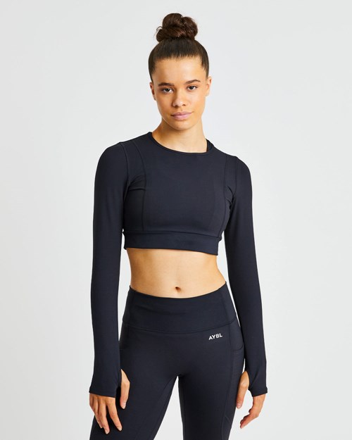 AYBL Pace Long Sleeve Crop Top Svarte | AHRMDK-603