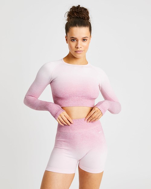 AYBL Pulse Ombré Seamless Long Sleeve Crop Top Rosa | JQECUK-238