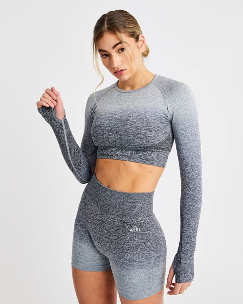 AYBL Pulse Ombré Seamless Long Sleeve Crop Top Grå | ZXWRNL-794