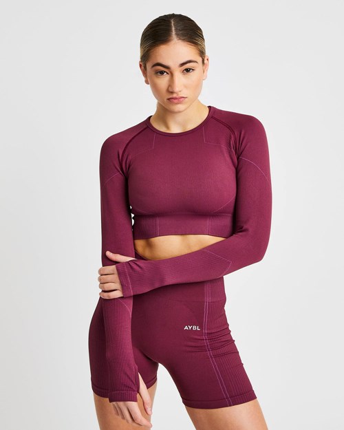 AYBL Reflex Seamless Long Sleeve Crop Top Plum | EFQAXO-497