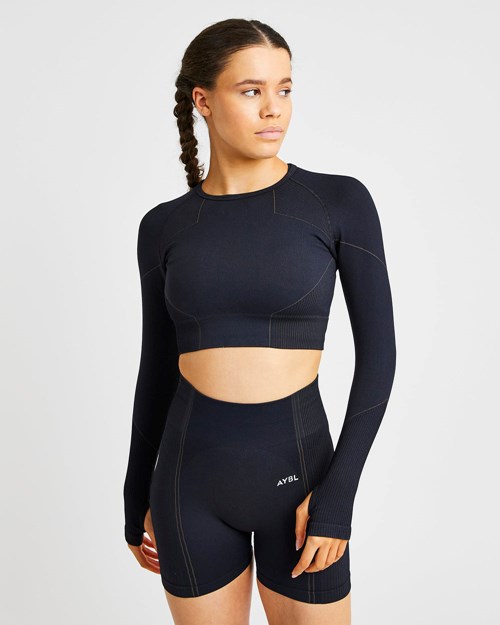 AYBL Reflex Seamless Long Sleeve Crop Top Svarte | MSPAWF-129