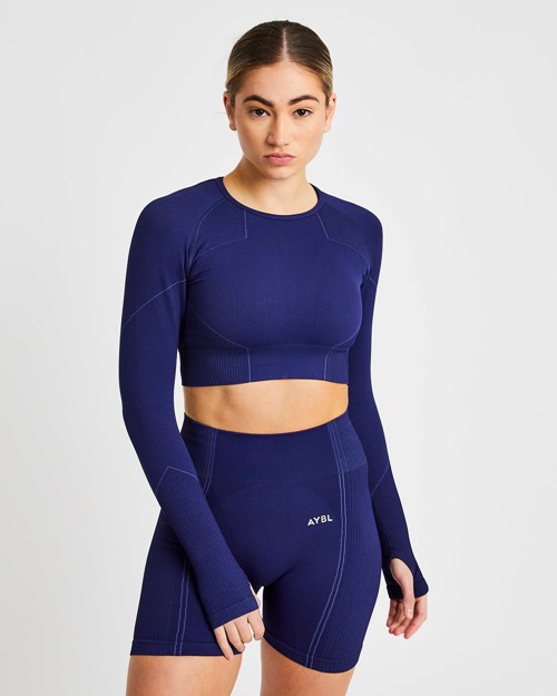 AYBL Reflex Seamless Long Sleeve Crop Top Kongeblå Blå | UZNABR-309