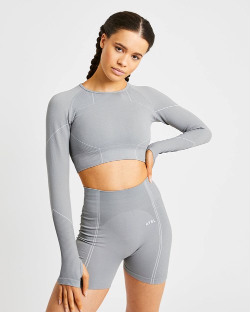 AYBL Reflex Seamless Long Sleeve Crop Top Grå | WLGVDB-634