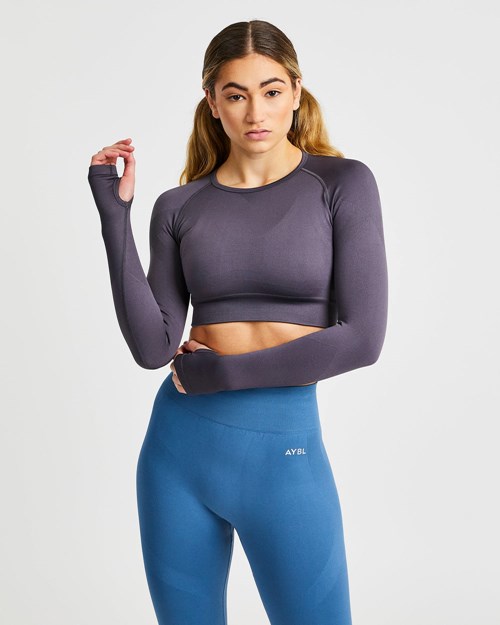 AYBL Reform Seamless Long Sleeve Crop Top Charcoal | HPQWIZ-472