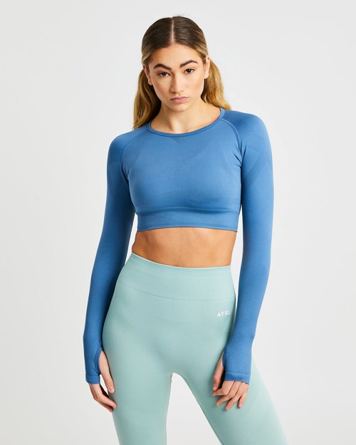 AYBL Reform Seamless Long Sleeve Crop Top Blå | YXGBPE-253