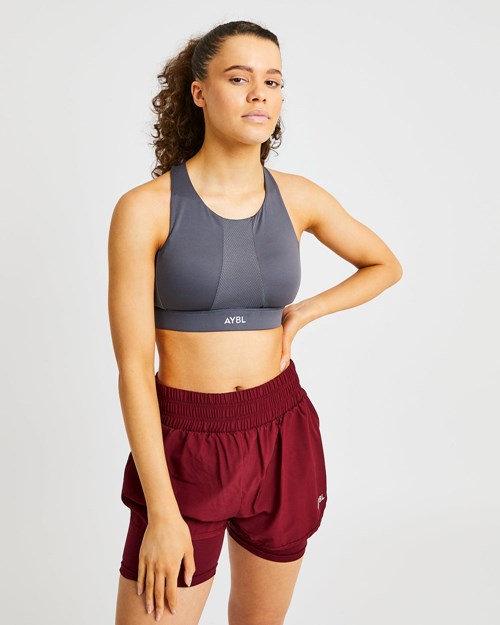 AYBL Sportive High Neck Sports Bra Charcoal | QFCMYZ-219