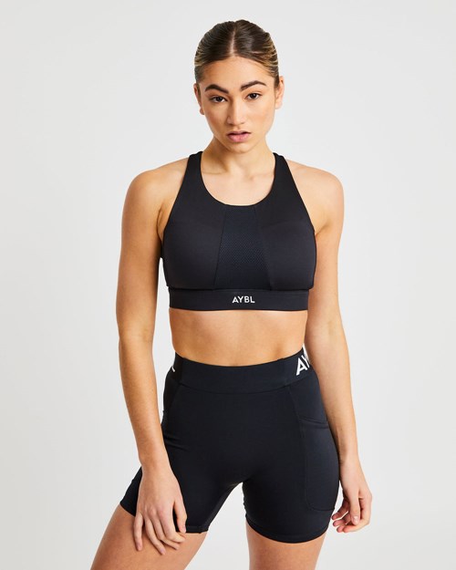 AYBL Sportive High Neck Sports Bra Svarte | UIOSDM-978