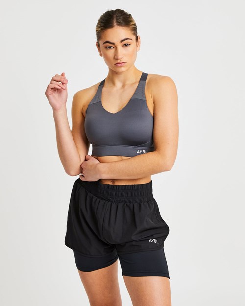AYBL Sportive Open Back Sports Bra Charcoal | LARPFU-184