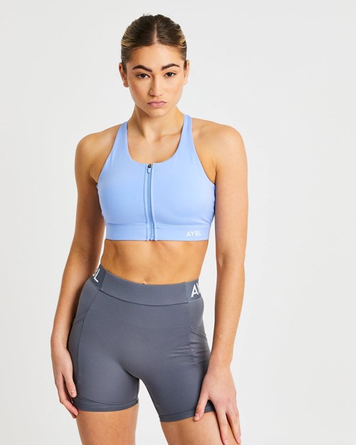 AYBL Sportive Zip Up Sports Bra Blå | THBSVW-307