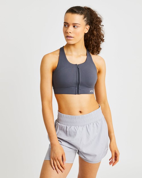 AYBL Sportive Zip Up Sports Bra Charcoal | ITWLUX-417