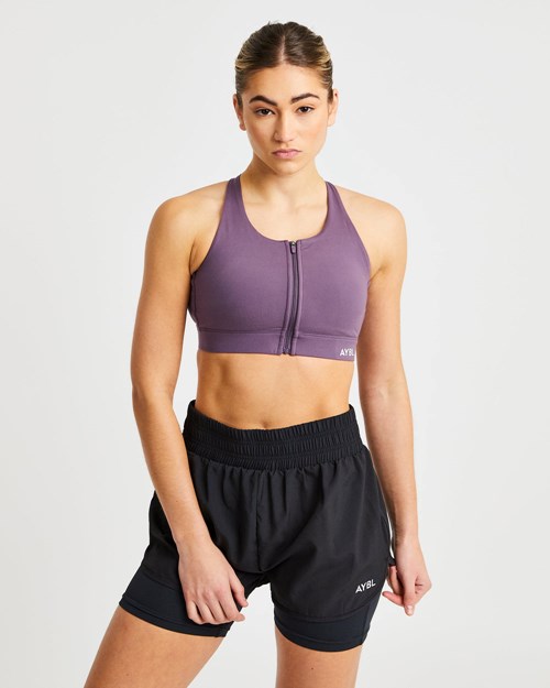 AYBL Sportive Zip Up Sports Bra Lilla | RMHYVB-728