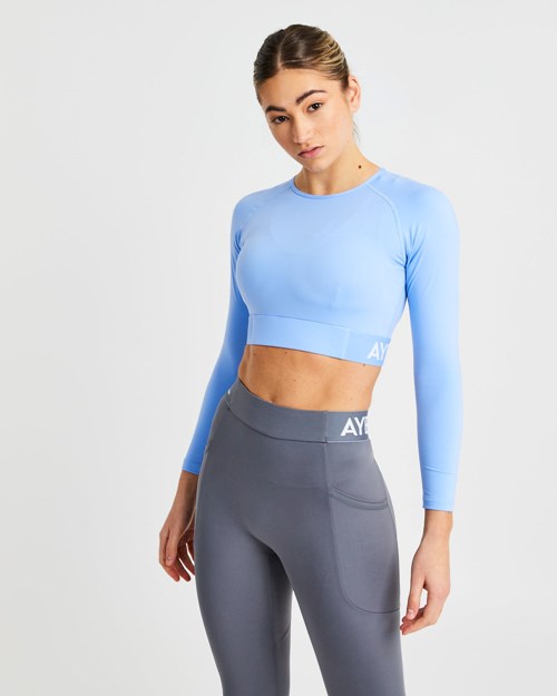 AYBL Trenings Long Sleeve Crop Top Blå | FPNKOD-671