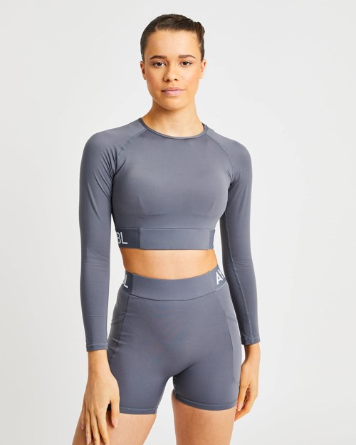 AYBL Trenings Long Sleeve Crop Top Grå | UZYMQE-389