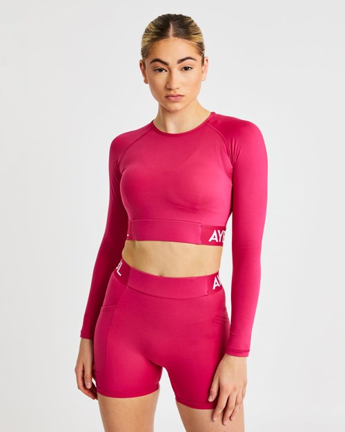 AYBL Trenings Long Sleeve Crop Top Raspberry | AEYCHT-625