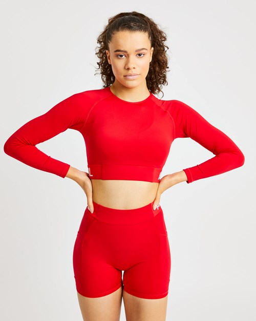 AYBL Trenings Long Sleeve Crop Top Rød | BPKCZH-813