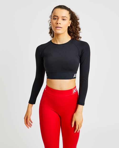 AYBL Trenings Long Sleeve Crop Top Svarte | IYNBAM-250