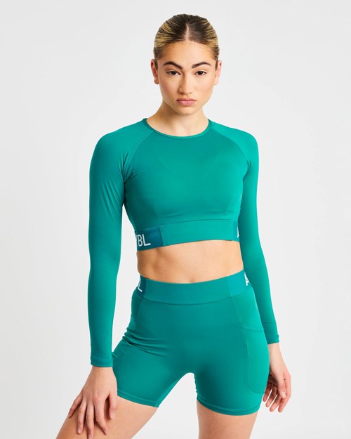 AYBL Trenings Long Sleeve Crop Top Teal | XESQKL-627