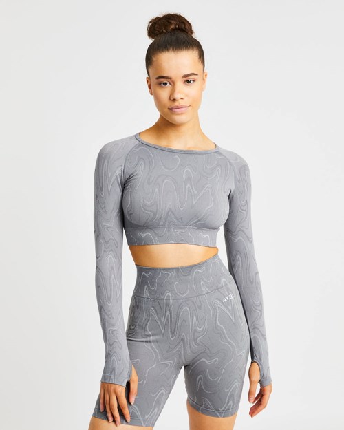 AYBL Velocity Seamless Long Sleeve Crop Top Grå | GNDIEC-420