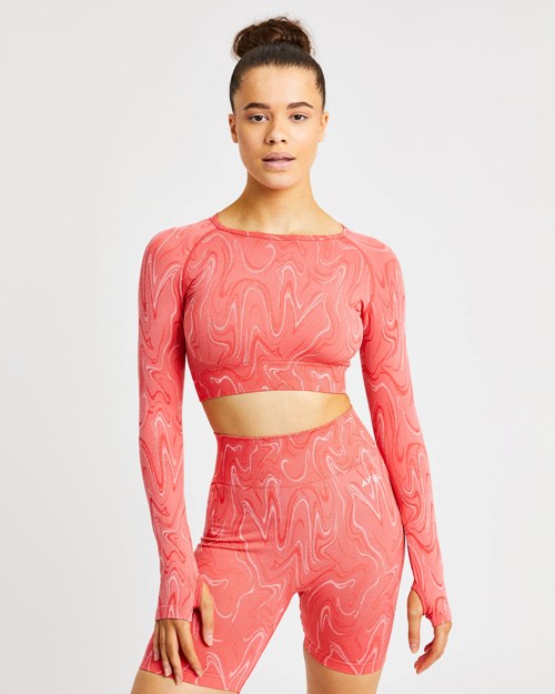 AYBL Velocity Seamless Long Sleeve Crop Top Korall | HUXAMO-089