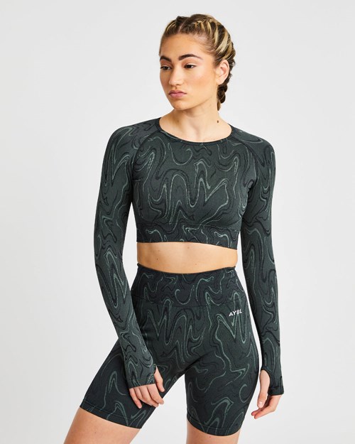 AYBL Velocity Seamless Long Sleeve Crop Top Svarte | NJTRVQ-327