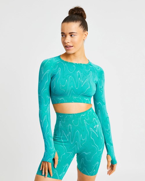 AYBL Velocity Seamless Long Sleeve Crop Top Turkis | VGZATC-345