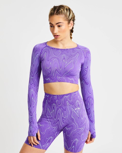 AYBL Velocity Seamless Long Sleeve Crop Top Lilla | VQWIDJ-130